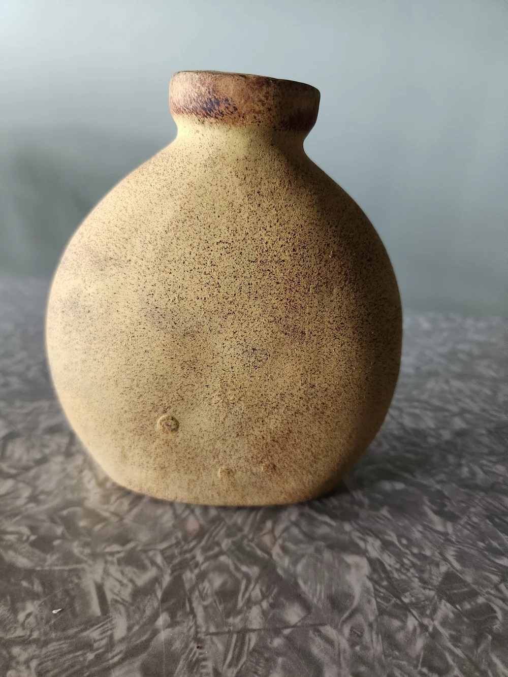 Source Unknown Sun Face Ceramic Vase in Yellow with Red Speckle